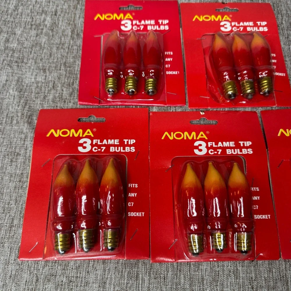 Noma Vintage Flame Tip C-7 Christmas Light Bulbs Red 15 Count 5 Packs NIP